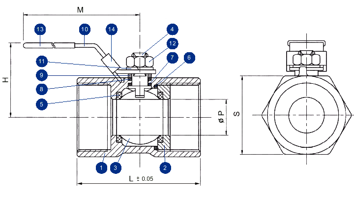 101R Ball Valve: 1-Piece Reduced Port Schematic Diagram