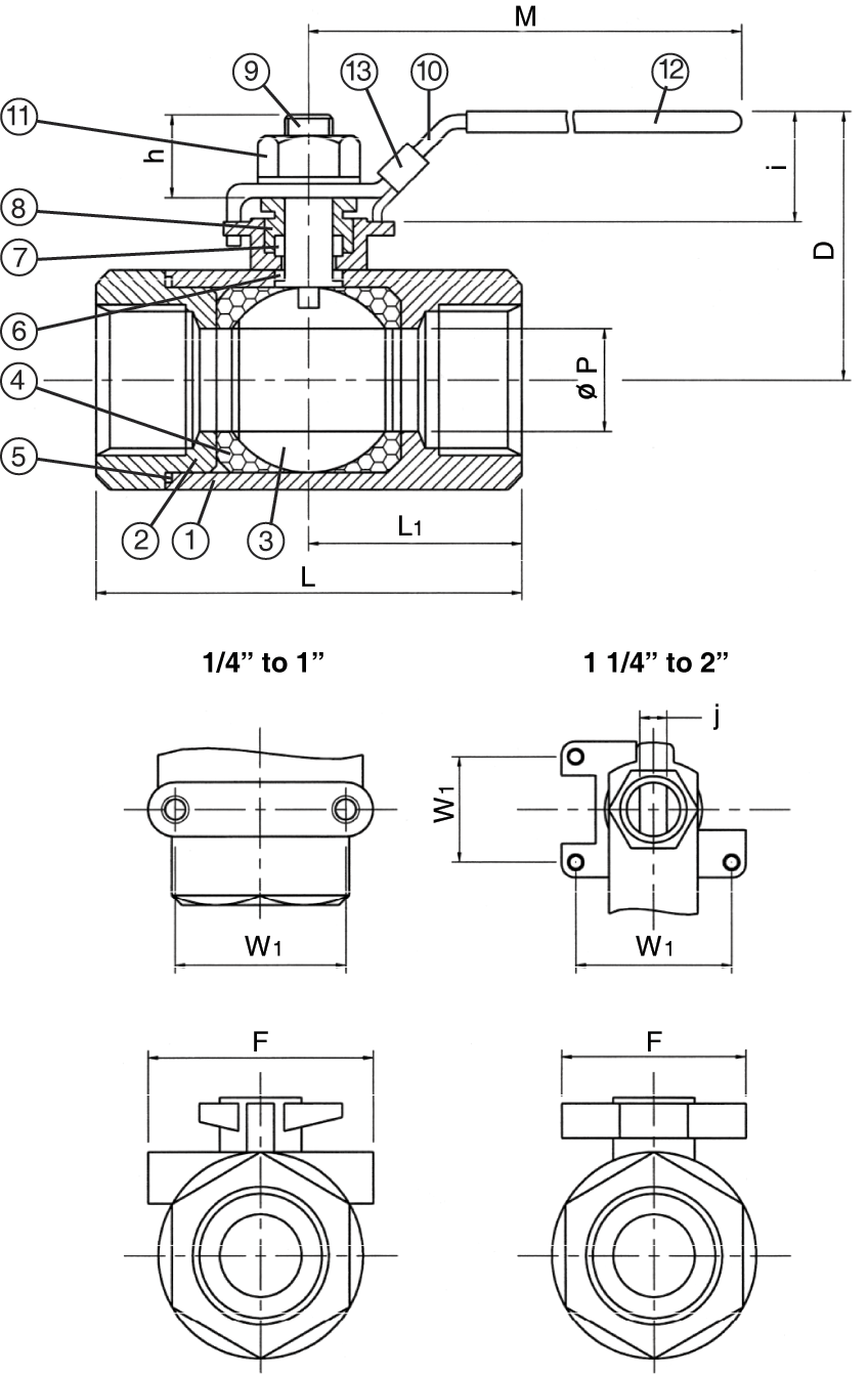 201S Ball Valve: 2-Piece Standard Port Schematic Diagram