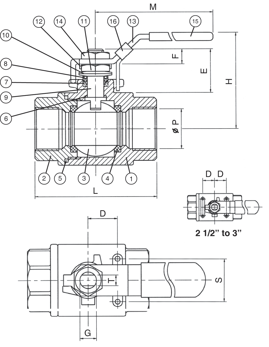 202F Ball Valve: 2-Piece Full Port Schematic Diagram