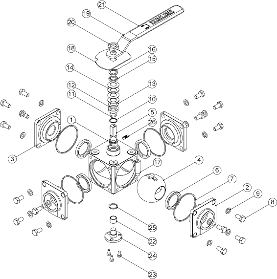 505F Series 3/4/5-Way Ball Valve Schematic Diagram