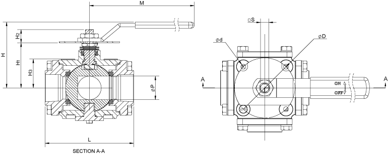 505F Series 3/4/5-Way Ball Valve Schematic Diagram